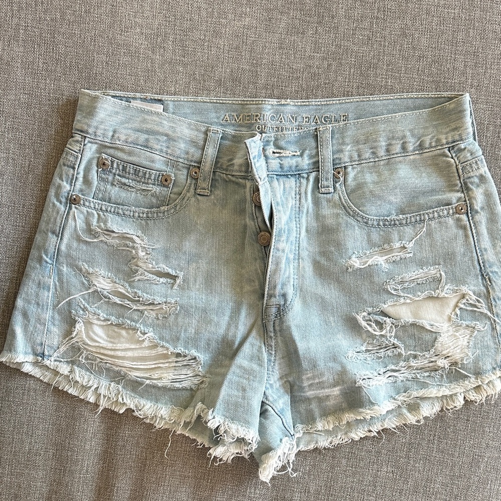 American Eagle Outfitters Light Blue Ripped Jean Shorts